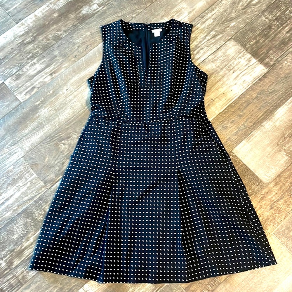 JCrew Black&White, Polka Dot, Sleeveless, Knee Length, Fit&Flare, Dress